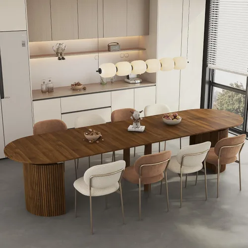 Vista 10 de WILLIAMSPACE Mesa de comedor extensible de madera de 106 pulgadas para 8 a 12, mesa de cocina rectangular rústica de campo, mesa de comedor grande