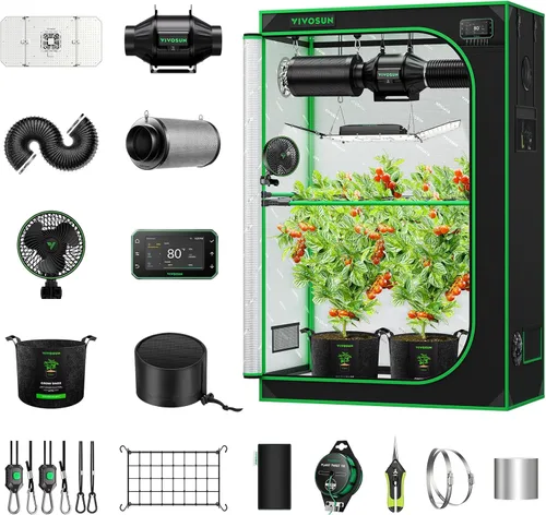 Vista 10 de VIVOSUN Smart Pro - Kit de tienda de cultivo de 2 x 2 pies, 1 planta, control automático integrado con WiFi con GrowHub E42A+, luz LED