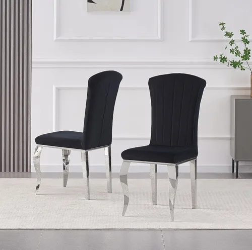 Vista 8 de Sillas de comedor modernas, silla de comedor tapizada de lujo sin brazos, con patas de acero inoxidable espejadas para cocina, comedor, sala