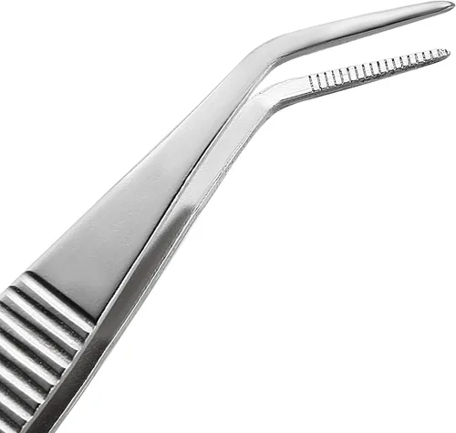 Vista 3 de uxcell Pinzas de acero inoxidable de 5 pulgadas con punta dentada curvada y puntiaguda