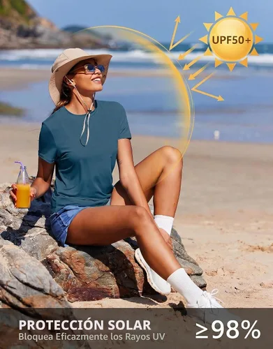 Vista 5 de PINSPARK Camisetas básicas de entrenamiento suaves para mujer, de manga Azul oscuro