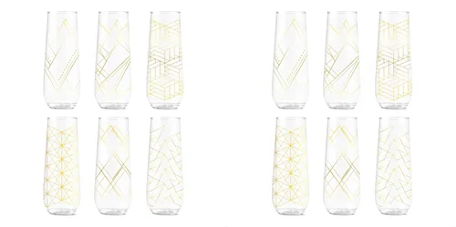 Vista 4 de TOSSWARE POP - Juego de 6 copas de champán con estampado de 9 onzas, serie Cheers, de alta calidad, reciclables, irrompibles y de plástico