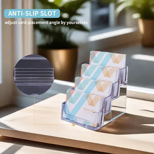 Vista 2 de HSYMQ Soporte de tarjeta de visita transparente de escritorio, soporte de exhibición de tarjetas de plástico, soporte de tarjeta de acrílico de 4