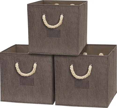 Vista 17 de SIMPLE HOUSEWARE Cubo de almacenamiento de 13 pulgadas con asas trenzadas, paquete de 3, color beige