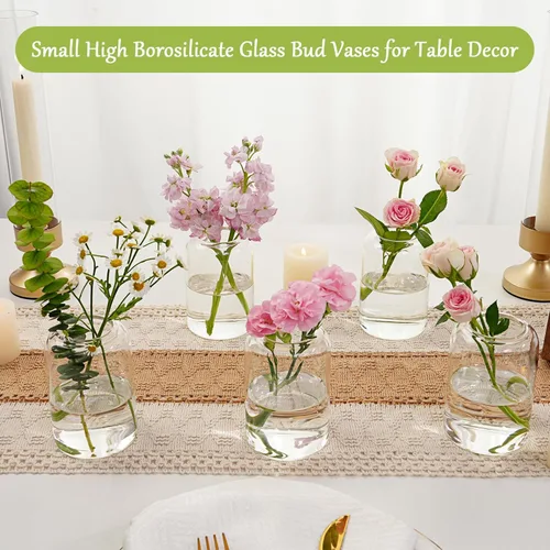 Vista 7 de Jarrones pequeños de cristal, juego de 20 jarrones transparentes para centros de mesa, mini jarrón a granel para flores para bodas, fiestas
