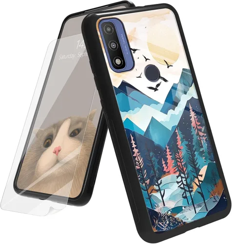 Vista 167 de Funda para Motorola Moto G Play 4G 2024 con protector de pantalla, parte trasera de vidrio templado + funda de silicona suave TPU absorción de Lobo