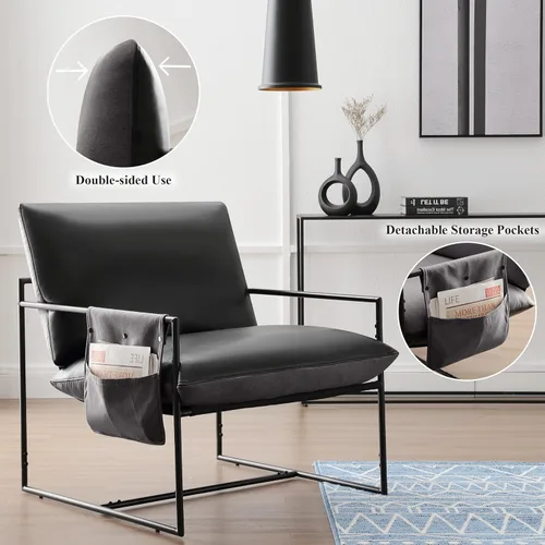 Vista 8 de Silla decorativa para sala de estar, dormitorio, lectura, oficina, diseño moderno, con marco de metal, con cómoda espuma viscoelástica suave