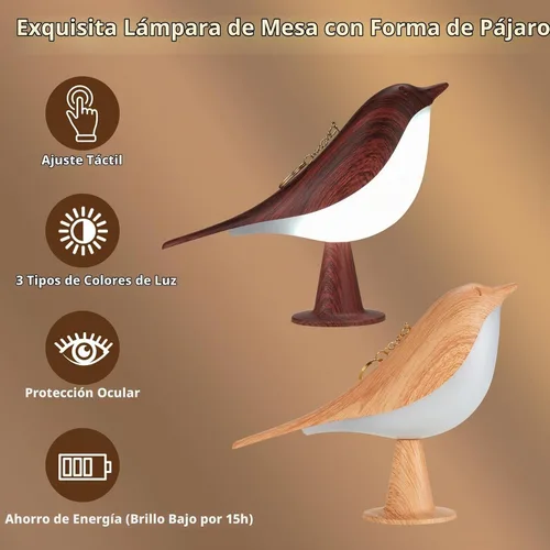 Vista 4 de Lenporl 2 Pack de lámparas de mesa LED con diseño de pájaro, lámparas de aroma con sensor táctil recargable, con 3 niveles de brillo, ABS regulable