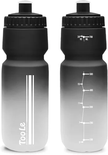 Paquete de 2 botellas de agua para bicicleta, botella de agua para apretar, a prueba de fugas, sin BPA, con escala de capacidad con tapa superior,