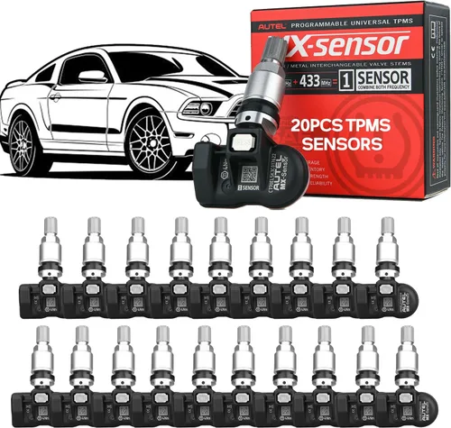 Autel MaxiTPMS MX Sensors Paquete de 20 unidades, 315MHz y 433MHz de doble frecuencia a presión TPMS Sensor de neumáticos, vástago de válvula de