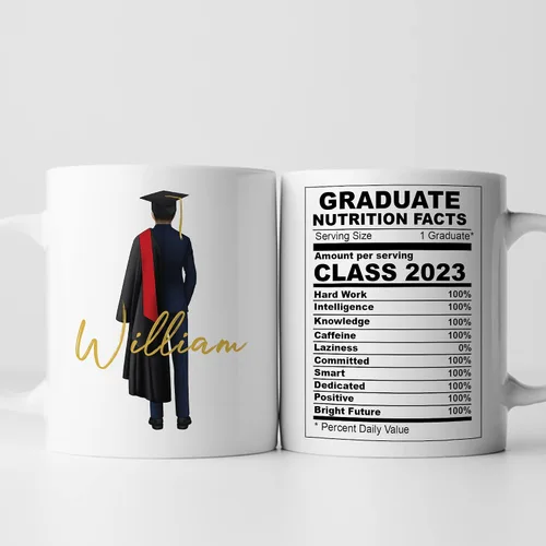 Taza de graduación personalizada, información nutricional para graduados, clase de 2024, regalo de graduación para hombres y hombres, escuela