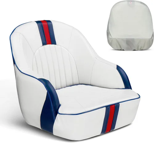 Vista 14 de PEXMOR Asiento de barco deportivo premium abatible para capitán con asiento de cubo para barco, cubierta de asiento de barco impermeable, bisagras
