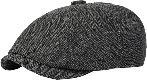 UTOWO Gorra vintage para hombre, boina plana de tweed, sombrero de taxi gris oscuro a la moda espiga Medium-Large