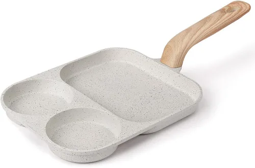 Sartén para Huevos, Sartén de Tortilla de 3 Secciones con Recubrimiento Antiadherente, Aleación de Aluminio, Adecuada para Estufa de Gas e Inducción