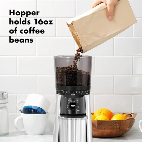 Vista 6 de OXO Cafetera de 8 tazas, molinillo de café cónico de acero inoxidable y rebabas