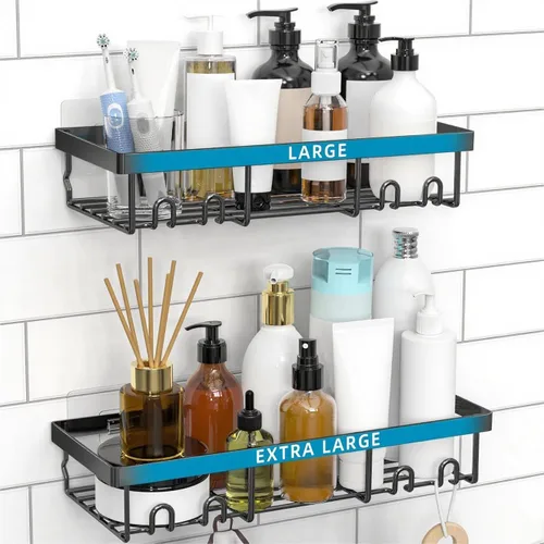 Vista 14 de Moforoco Estante organizador de estante para ducha, cesta autoadhesiva negra para estantes de baño, decoración interior de pared de casa de campo