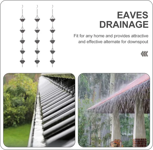 Vista 4 de Operitacx Campanillas de lluvia de aleación de aluminio, cadena de lluvia de aluminio, cadena de lluvia para canalón, cadena de lluvia de repuesto