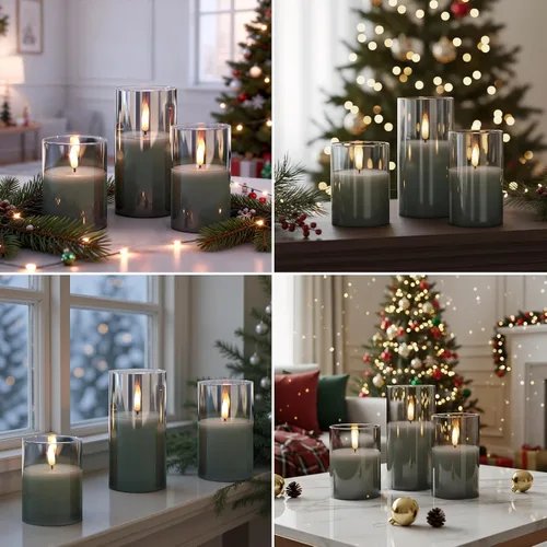 Vista 2 de GenSwin - Velas de cristal sin llama con control remoto que funcionan con batería, velas LED que parpadean de cera real y mecha 3D