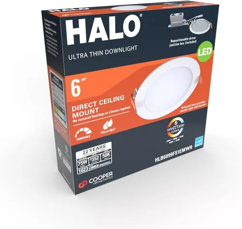 Vista 8 de HALO HLB Iluminación empotrable LED de 6 pulgadas delgada sin lata, regulable con temperaturas de color seleccionables - HLB6099FS1EMWR