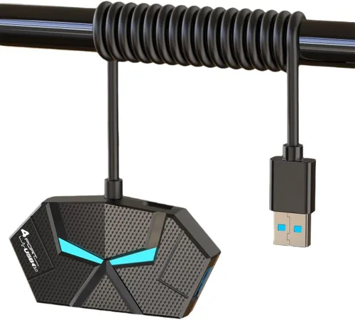 Vista 4 de Hub USB 3.0, concentrador USB de 4 puertos, divisor USB, extensor USB con puerto de alimentación para laptop, PC, Xbox, Gamepad, unidad flash, disco