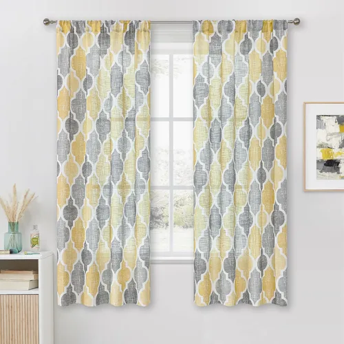 Vista 14 de Beauoop Cortinas de lino semitransparentes de 45 pulgadas de largo, 2 paneles para dormitorio y sala de estar, gris agua marroquí, granja