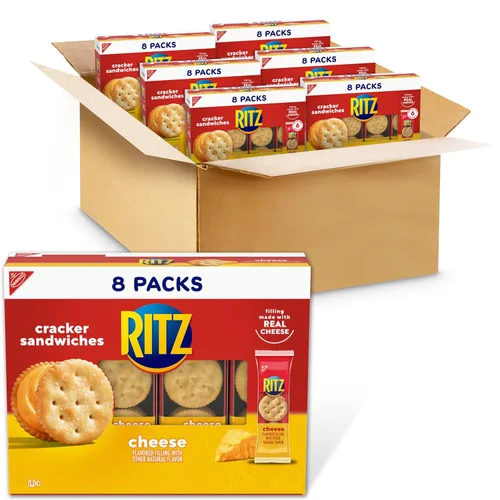 RITZ Galletas tipo sándwich de queso, aperitivos para el almuerzo, 48 paquetes de bocadillos (6 cajas, 6 galletas por paquete)