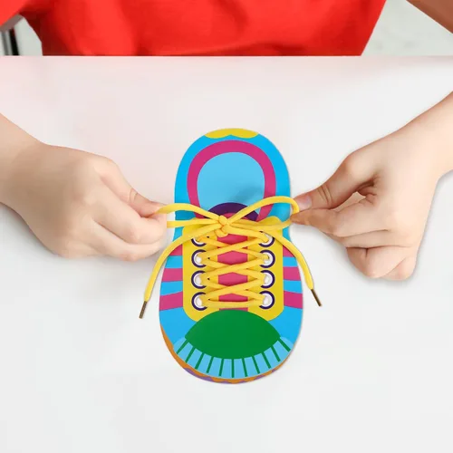 Vista 2 de NUOBESTY Práctica de corbata de zapatos para niños, tabla de práctica de atado de zapatos, hilo de zapatos, juguetes de enseñanza para aprender a