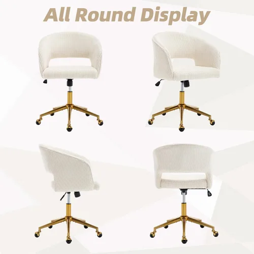 Vista 98 de ABET Silla de escritorio con ruedas, silla de terciopelo para oficina en casa, sillón giratorio con base dorada, sillas decorativas modernas