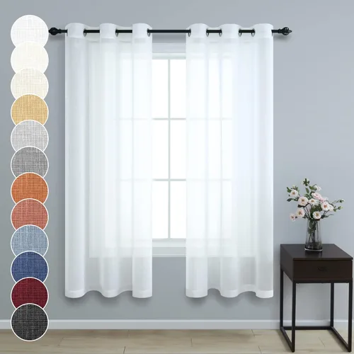 Vista 14 de Cortinas traslúcidas negras de 63 pulgadas de largo para decoración de dormitorio de niños, 2 paneles con ojales, cortinas de aspecto de lino