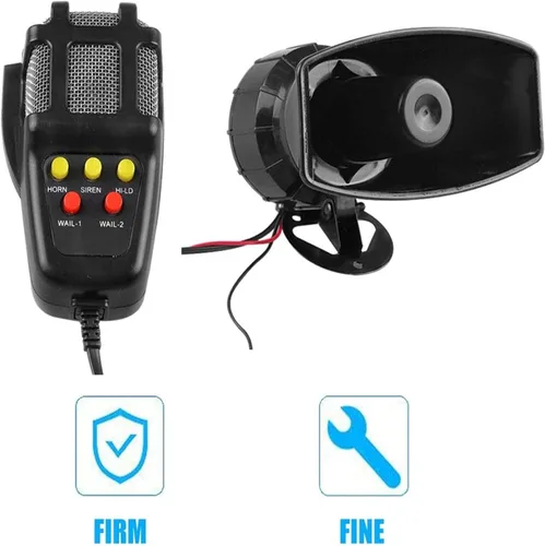 Vista 4 de RULLINE Bocina de vehículo de sirena de coche con sonido de 5 tonos con sistema de altavoces PA de micrófono, amplificador de sonido de emergencia