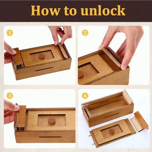 Vista 4 de Yilloog 2 piezas Caja de rompecabezas de madera de Navidad con compartimentos ocultos, caja de dinero de madera para tarjeta de regalo, caja secreta