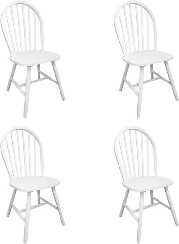 Vista 3 de 4-Piece White Solid Rubber Wood Dining Chairs Set with Rounded Backrests, Farmhouse Kitchen Chairs for Dining Room Living Room Comedor Furniture