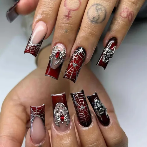 Vista 27 de BABALAL Uñas largas cuadradas a presión, uñas acrílicas rosas con dijes de flores de mariposa 3D, uñas postizas artificiales con purpurina