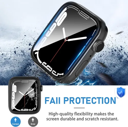 Vista 4 de Suoman Protector de pantalla de vidrio templado para Apple Watch Series 9/8/7 de 1.772 pulgadas, dureza 9H, cobertura completa 3D, ultrafino, sin
