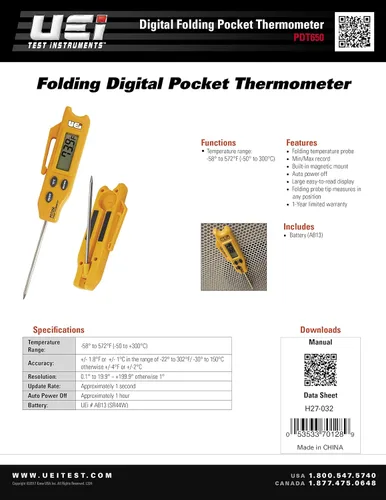 Vista 4 de Termómetro digital de bolsillo plegable UEi Test Instruments PDT650