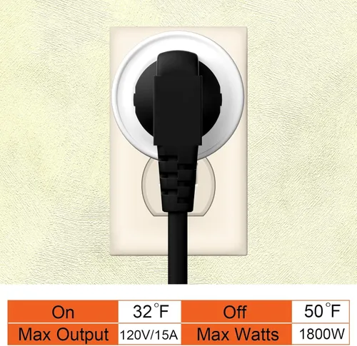 Vista 2 de Toma de corriente controlada termostáticamente: (1 unidad) se enciende automáticamente por debajo de 32 ℉, se apaga por encima de 47 ℉, enchufe