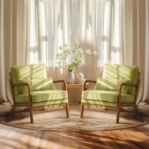 Vista 17 de VINGLI Silla de Acento de Pana Premium Mejorada, Silla con Reposabrazos Tapizada, Cómoda Silla de Lectura de Madera Maciza con Almohada Lumbar