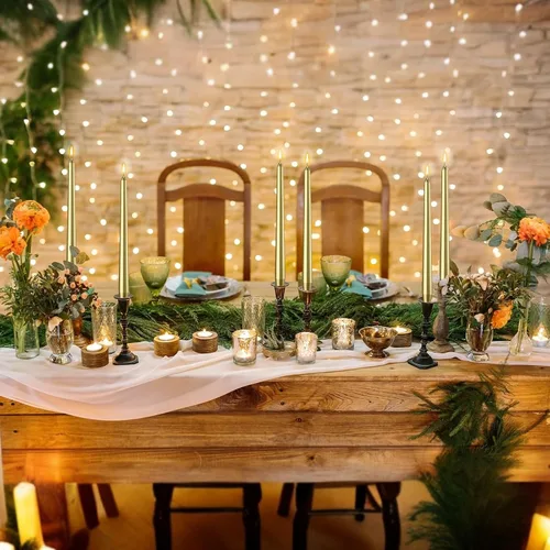 Vista 3 de MTLEE 16 velas cónicas de 10 pulgadas de largo, sin humo, sin perfume, cera de parafina con mecha de algodón para cena, San Valentín, boda, Dorado