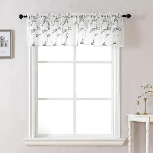 Vista 81 de VISIONTEX Juego de 2 paneles de cortinas traslúcidas blancas de 63 pulgadas de largo, con bordado de coral beige, bolsillo para barra, cortinas