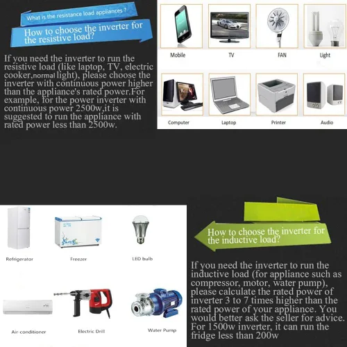 Vista 9 de Convertidor de inversor de corriente de coche de onda sinusoidal pura de 1000 vatios 12 V CC a 110 V 120 V CA 60 Hz con pantalla LED