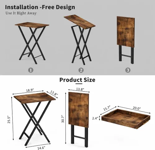 Vista 3 de Mesas de bandeja para TV plegables, juego de 2 mesas laterales para espacios pequeños, mesas para bocadillos al lado del sofá, mesas plegables