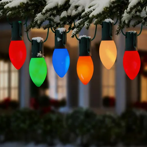 Vista 3 de Luces LED de Navidad C9 para exteriores, 25 pies, luces de Navidad vintage con 25 bombillas de colores inastillables, cadena de luces C9 impermeable