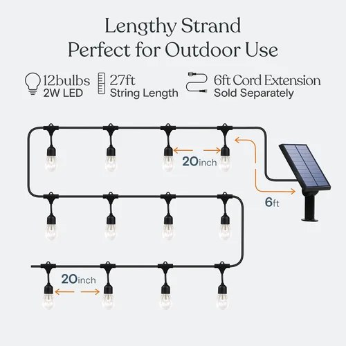 Vista 5 de Brightech Ambience Pro - Cadena de luces solares de 27 pies para exteriores con un panel solar de repuesto extra Ambience Pro