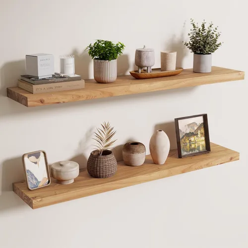 Vista 47 de Axeman Estantes flotantes de madera de olmo rústico para pared, estante de pared de 48 x 8 pulgadas de profundidad con soporte invisible, estantes