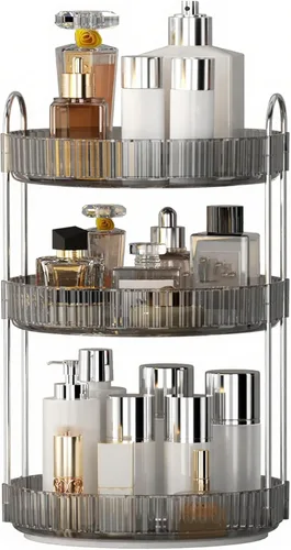 YCIA&DONE Organizador de maquillaje giratorio de 360 grados y almacenamiento para encimera de tocador de 3 niveles, organizadores de cosméticos,