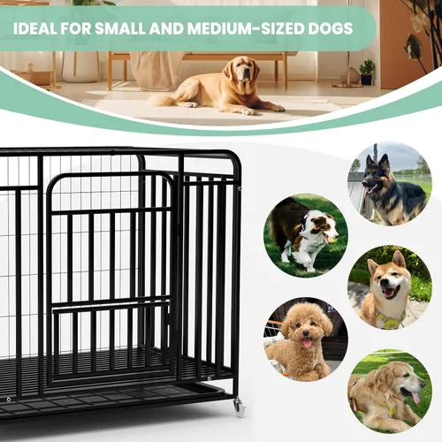 Vista 2 de 42 Inch Indestructible Dog Crate with Double Door, Extra Large Kennel with Locking Latches, Escape-Proof Design for Large Breeds, Anxiety Relief