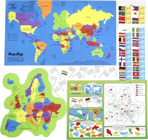 Vista 2 de Imagimake - Rompecabezas Mapology de mapa del mundo y de Estados Unidos, con banderas, mayúsculas, calcomanías, juguetes educativos y de geografía