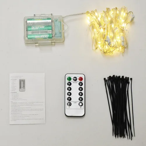 Vista 6 de Luces para sombrilla de patio, 8 modos de iluminación, 104 luces LED con control remoto, funciona con pilas, para restaurante, cafetería, jardín, al