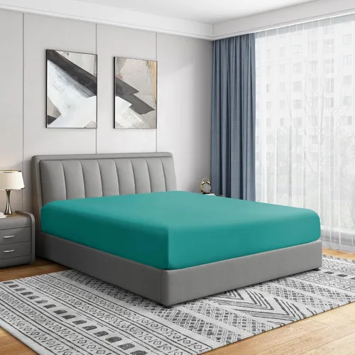 Vista 23 de Sábanas bajeras Cathay Home, individuales, de poliéster suave como la seda, Agua (Aqua), gemelo