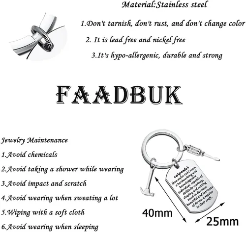 Vista 2 de FAADBUK Llavero de carpintero para carpintero, regalo para carpintería, martillo, regalo mecánico, regalo para papá y abuelo